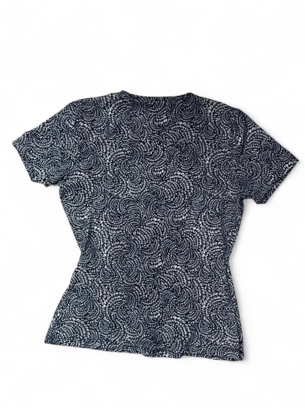 Michael Kors Navy and White Faux-Wrap Short Sleeve Blouse